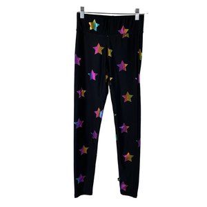Terez Leggings Black Star Metallic Rainbow Star Foil Size S